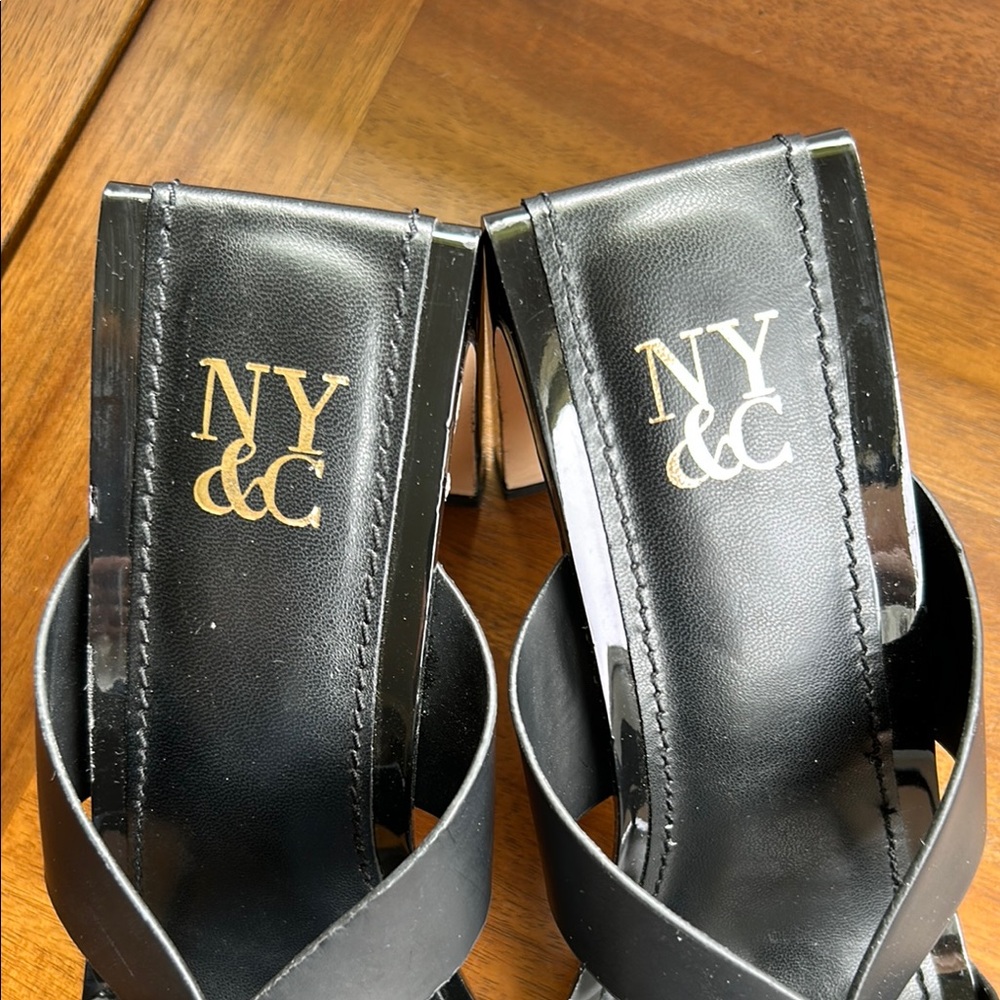 New York & Company Black Strappy Block Heels 7.5 Square Toe Y2K NWOT - Picture 5 of 8